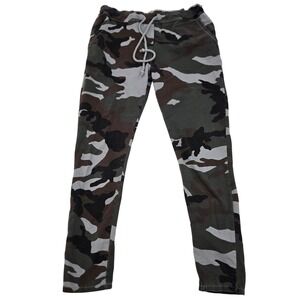 Venti 6 Made in Italy Camo Pants Womens Med Stretch Drawstring Raw Edge Jogger